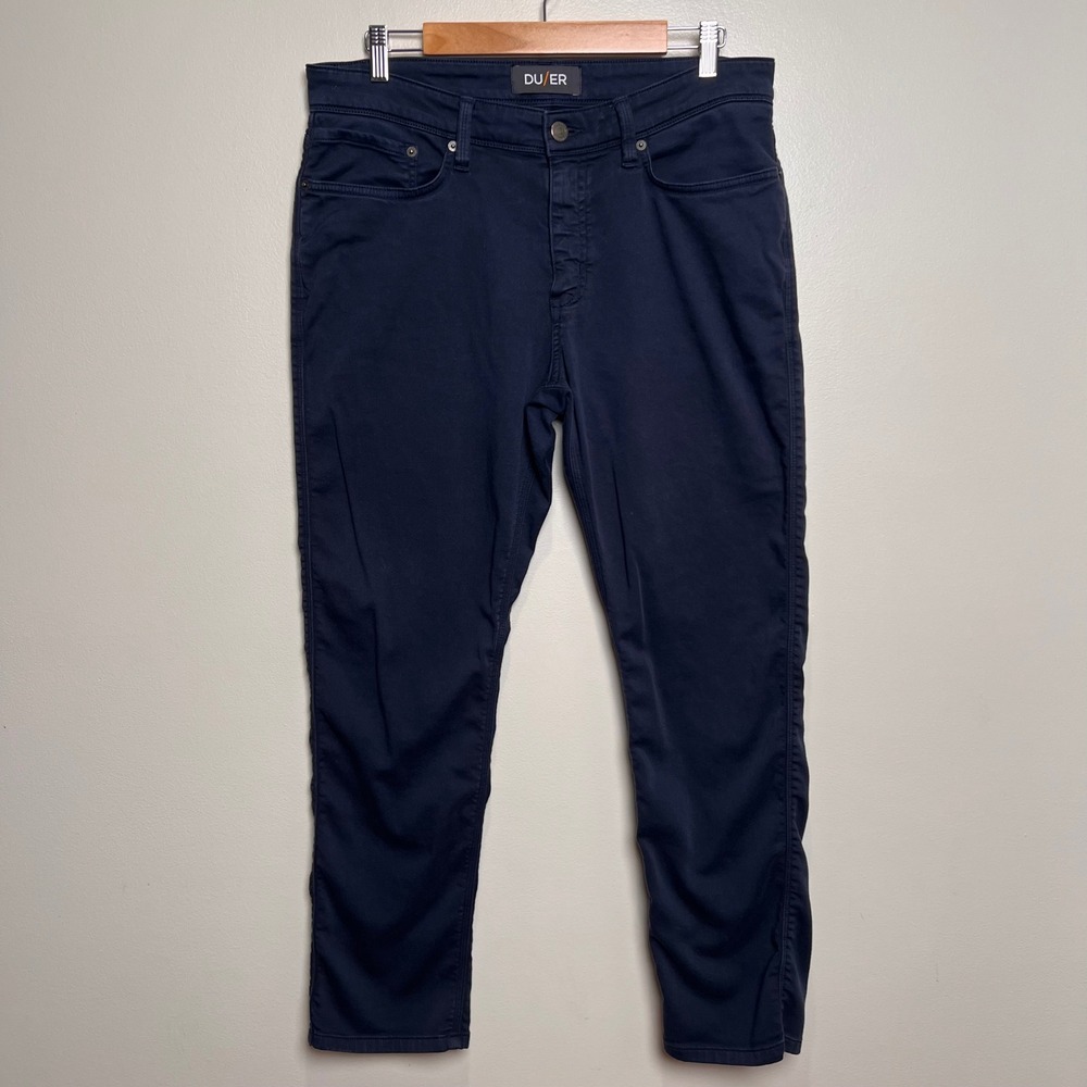 DU/ER N2X Relaxed Fit Pants Mens 34x30 Navy Blue Stretch Tapered